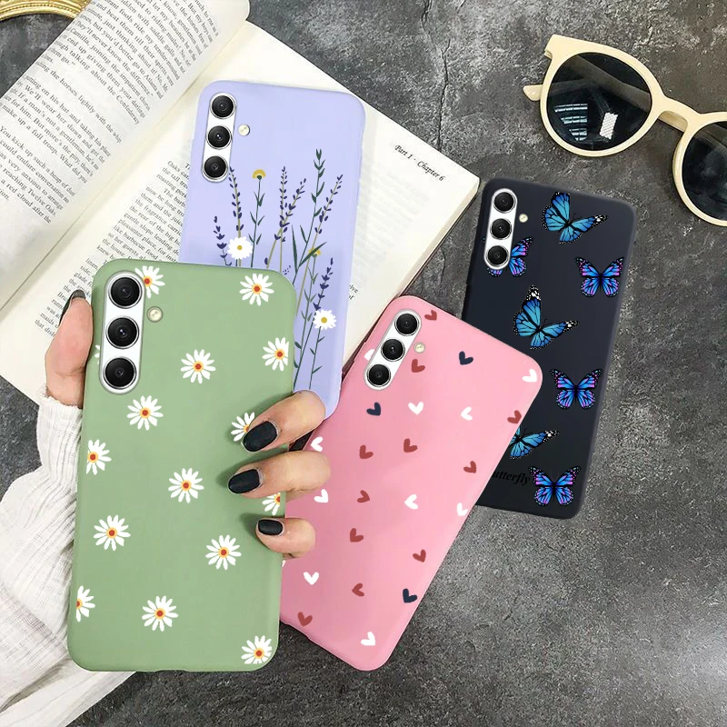 Soft Silicone Cover for Samsung Galaxy A14 SM-A145F SM-A146B Phone Love Case For Samsung Galaxy A54 A14 5G Cute Flower Fundas