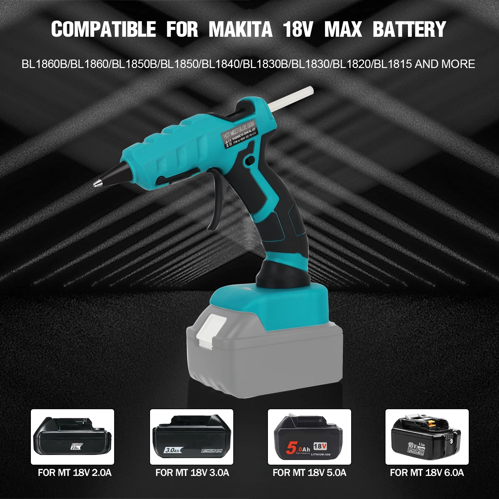 50W Cordless Electric Hot Melt Glue Gun for Makita 18V Li-ion Battery with 30pcs 7mm Sticks Hot Melt Welding DIY Repair Tool