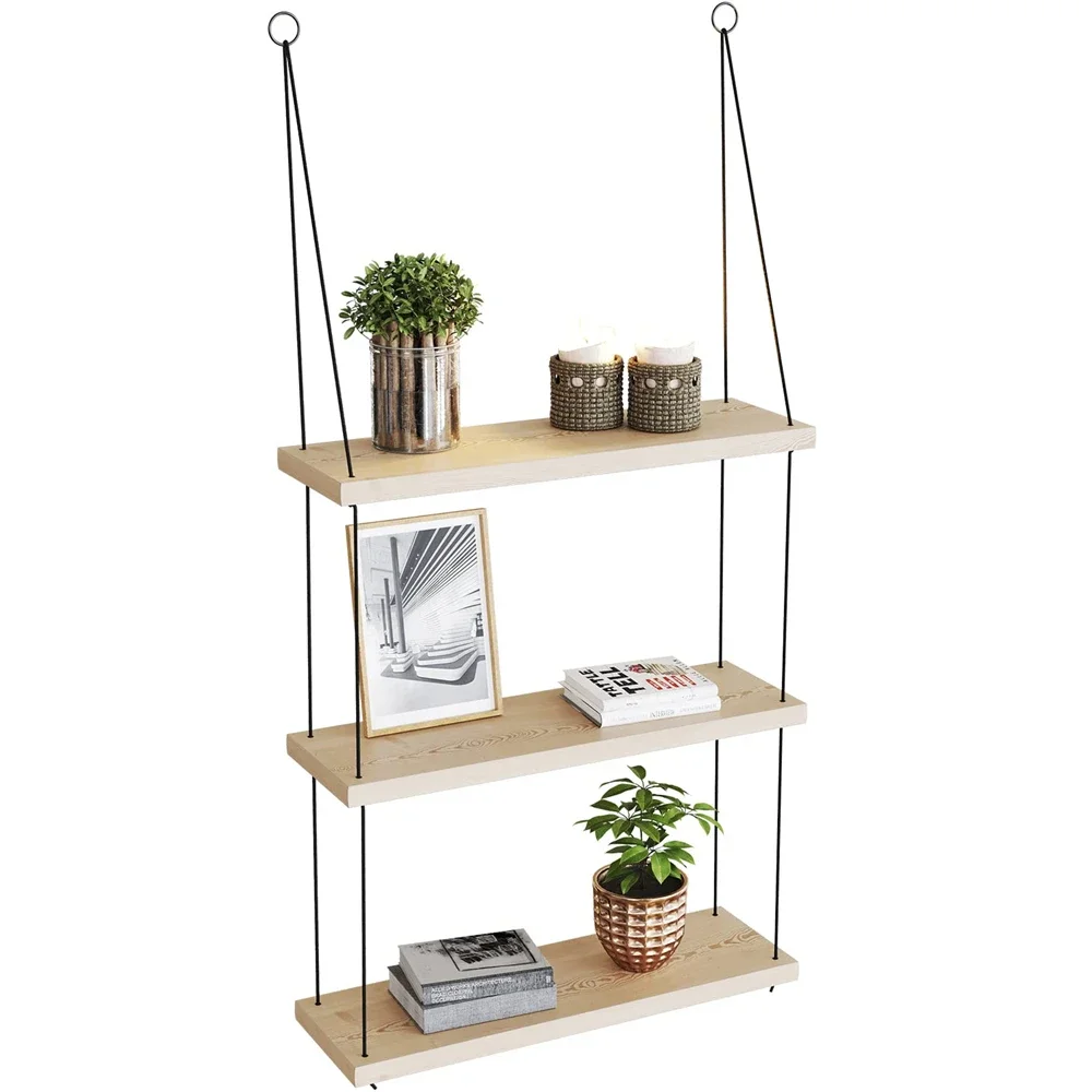 

Floating Shelves Boho Wall Shelves 3 Tier Rustic Wood Wall Mounted Floating Decor for Living Room Bedroom Rope Plant Shelf