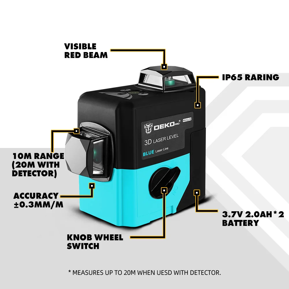 DEKO LL12-HVG SET1 12Lines 3D Laser Level Self-Leveling 360 degre Horizontal & Vertical Cross Powerful Outdoor can use Detector