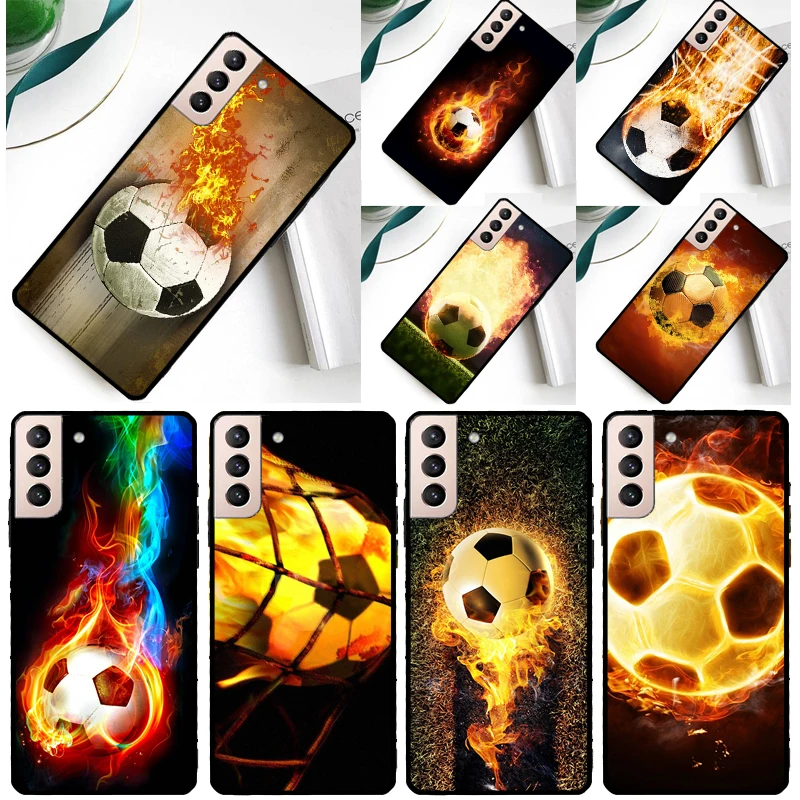 Fire Football Soccer Ball Case For Samsung Galaxy S23 S22 Ultra S21 S20 FE Note 10 20 Ultra S8 S9 S10 Plus Cover