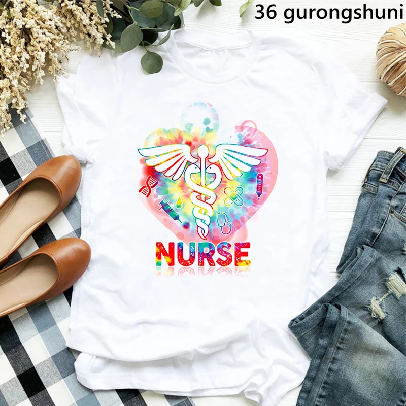 

Nursing Healthcare Stethoscopese Printed Women'S T-Shirt Nurse Peace Graphic Tee Shirt Femme Fashion Harajuku Shirt Tumblr Tops