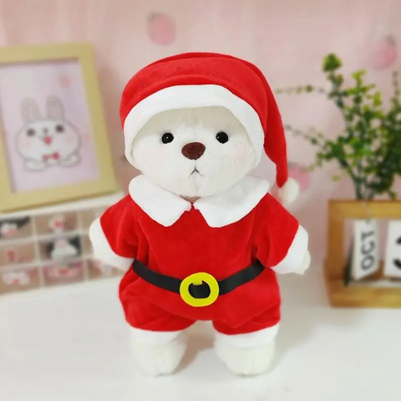 Świąteczne pluszowe ubrania Święty Mikołaj Dress Up Stuffy Overalls 30cm Dress Up Doll Clothes Christmas Hat Stuffed Animal Outfit