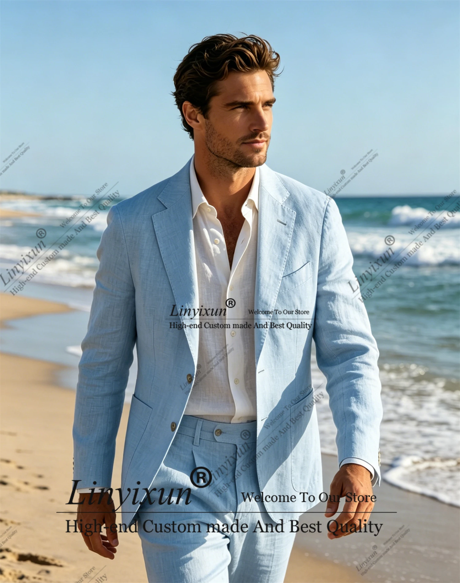 Suitable for Summer 2 Piece Men Suits Casual Single Breasted Slim Fit Blazer Pants Notch Lapel Costume Homme blazer masculino