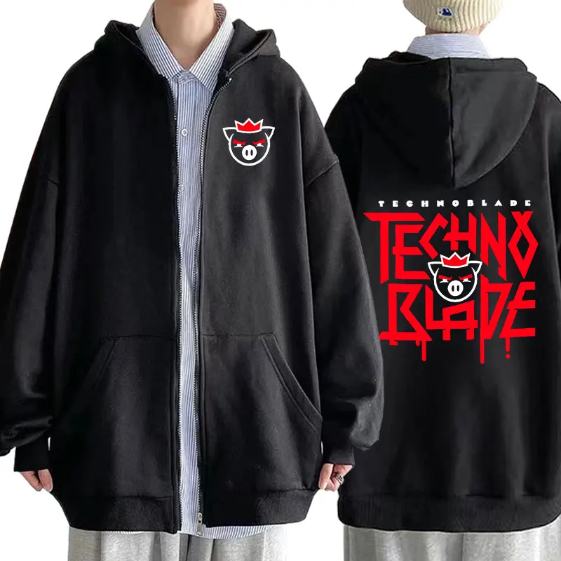 Technoblade-sudaderas con capucha para hombre y mujer, ropa de calle informal holgada con cremallera, estilo Harajuku, Hip Hop