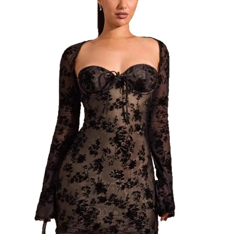 Ele Round Ne Long Sve Me Splice Bodycon Dr Damen Faion Cross-Border Tight Fit Ganzkörperkleid