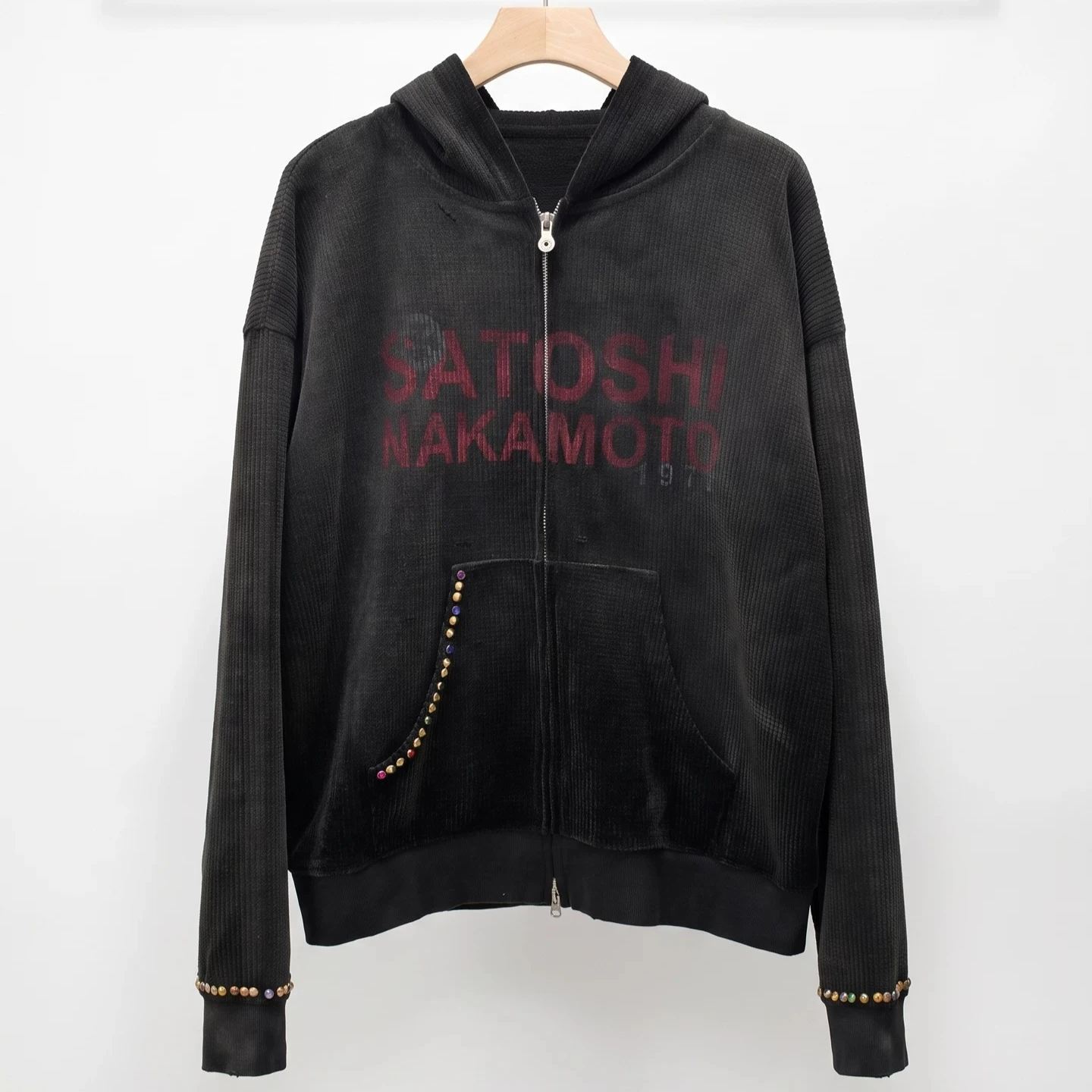 Yao Fashion SATOSHI 27SS Outdoor Letter Sweatshirts Printing Broken Rivets Washed Retro New Vintage Hoodies for Men Coats