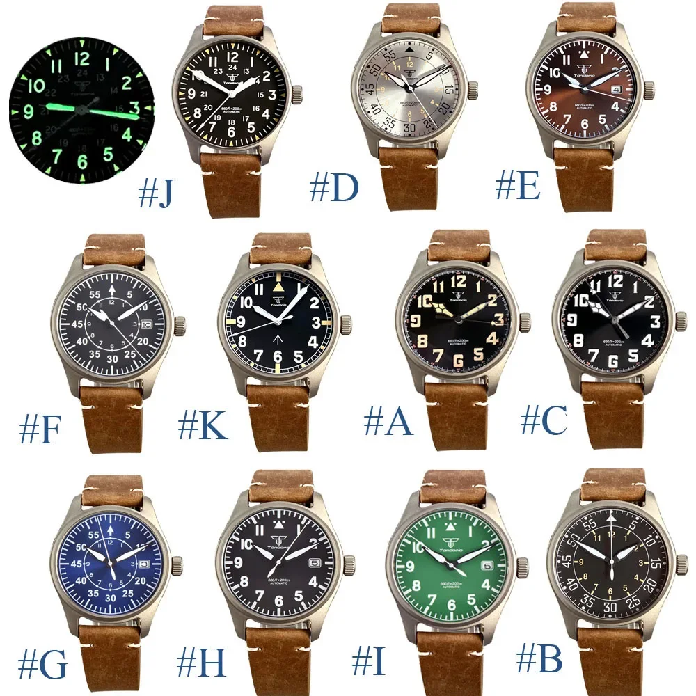 متعدد نمط الأخضر مضيئة الهاتفي Tandorio 39 مللي متر الطيار الياقوت الزجاج التيتانيوم حالة NH35/PT5000 حركة التلقائي الرجال الغوص ساعة #1