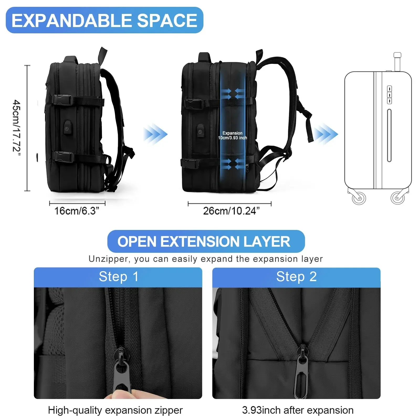 XOKY 40L Travel Backpack for Women Expandable Weekender Hiking Laptop Backpack with USB Port Large Waterproof 40L Men's Backpack