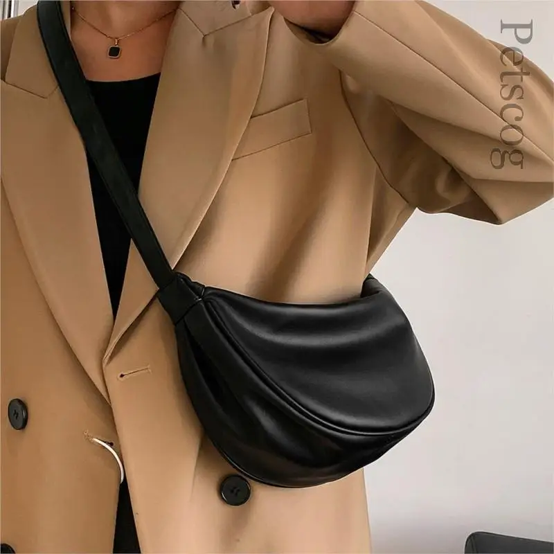 

2025 New Fashion Women's Hobo Sac Soft Leather Shoulder Messenger Bags For Women Wide Female Half Moon Purse And Handbags