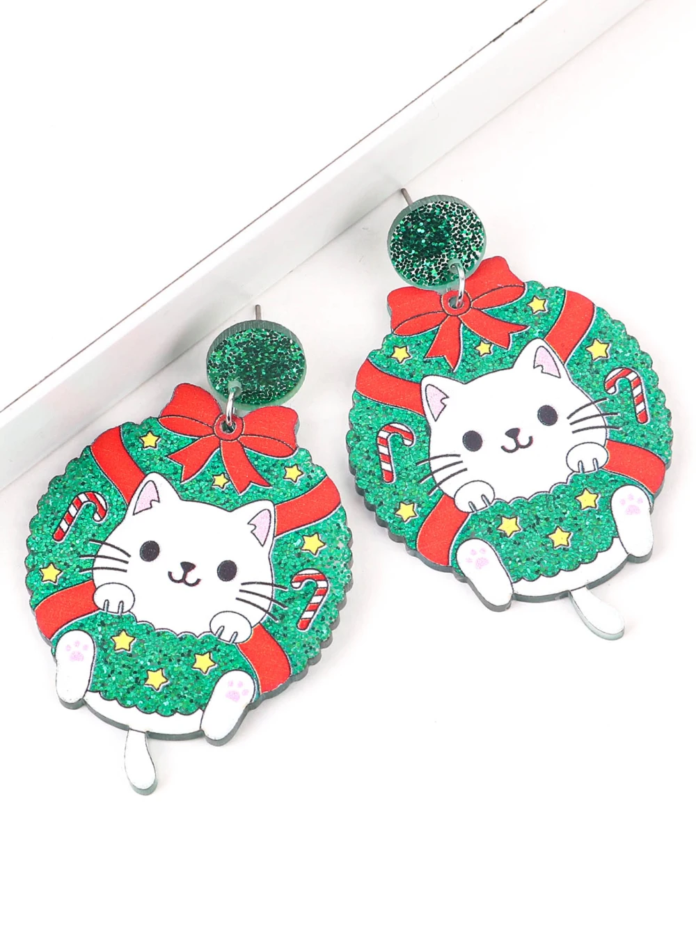 أقراط أكاليل أكريليك جميلة لعيد الميلاد للنساء ، كلب ، قطة ، هندسية ، لمعان ، متدلٍ ، مجوهرات ، هدايا العام الجديد #6