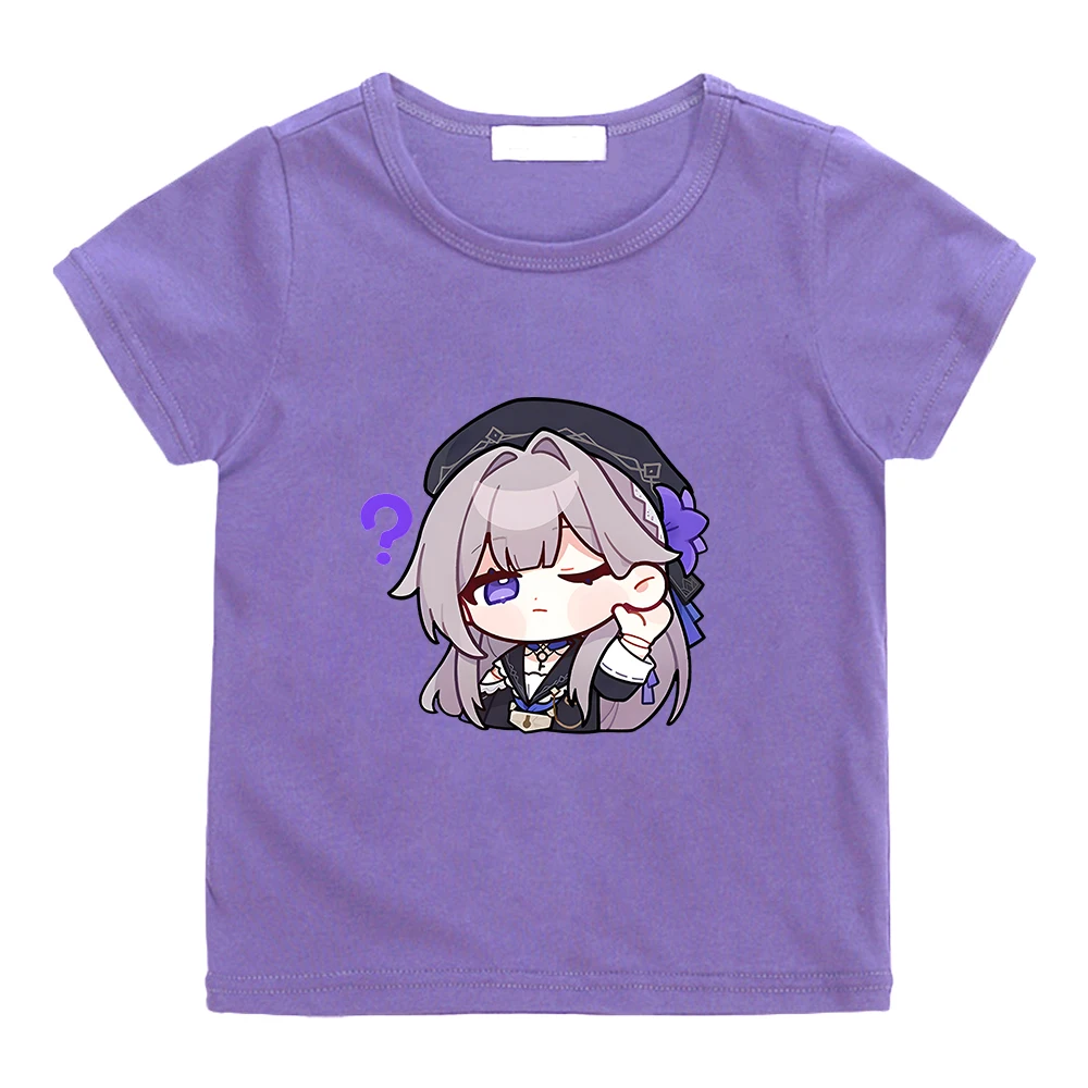 

Game Honkai Star Rail Herta T-shirt 100% Cotton Kawaii Cartoon Print Tee-shirt Summer Short Sleeve Casual Tshirts Boys and Girls