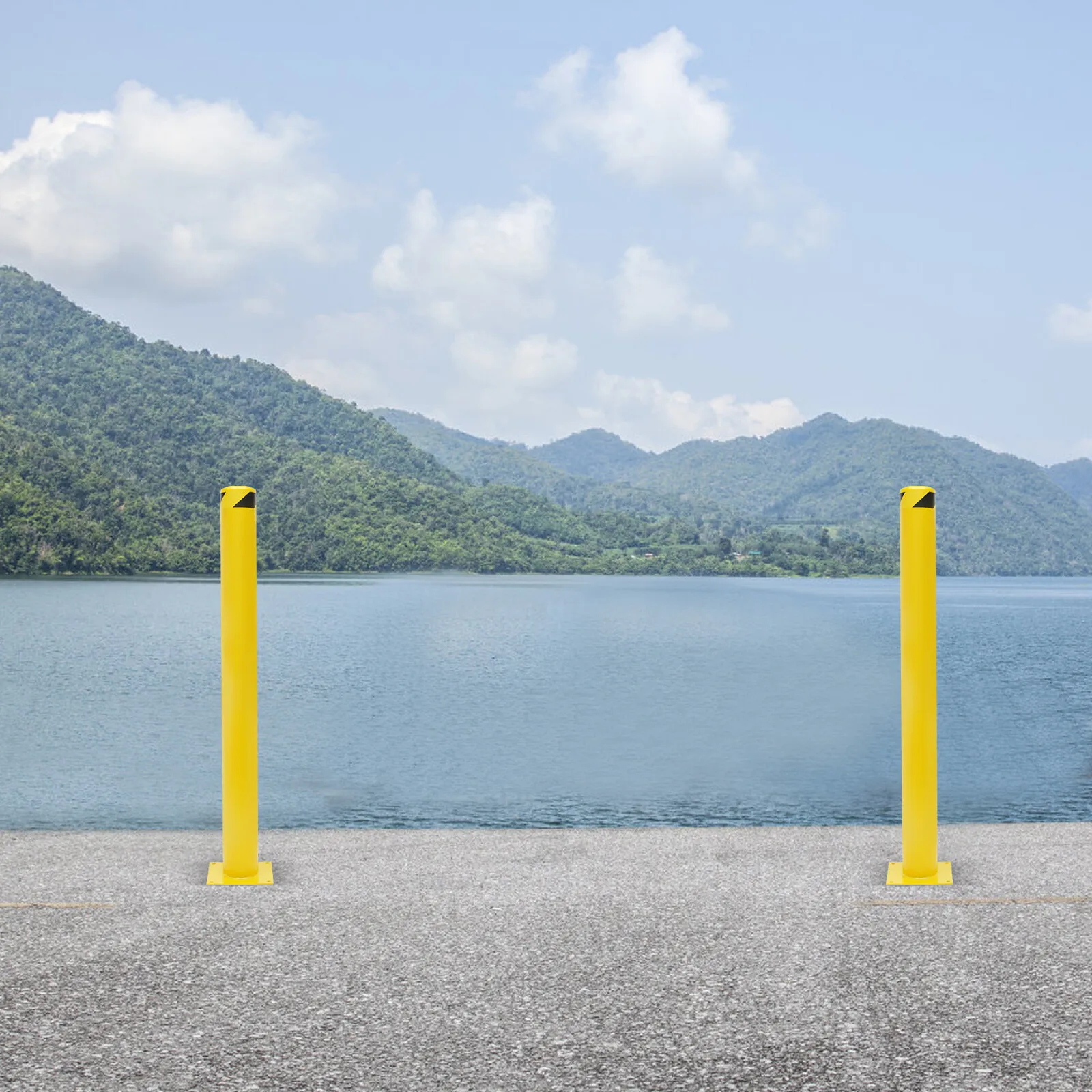 

2Pcs 48''H*4.5''D Steel Barriers Safety Bollards ​Yellow Powder Coated Pipe with Bolts
