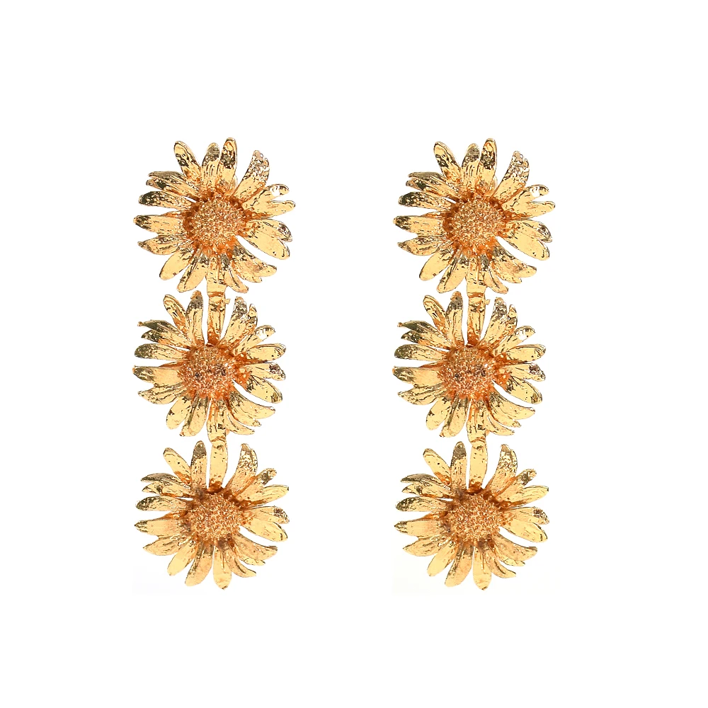 Orecchino a goccia lungo girasole in metallo moda per donna orecchini pendenti con fiore Color oro argento esagerato dichiarazione gioielli per feste