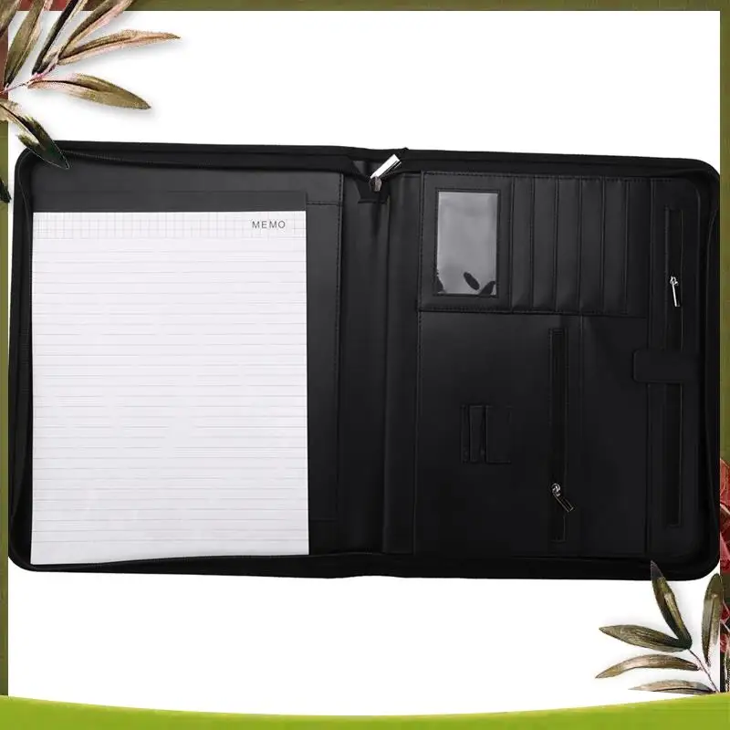 ABDW-5X مجلد من الجلد النباتي محفظة إغلاق بسحاب للأعمال Ipad/الطاولة والبطاقة مقابلة استئناف الموثق
