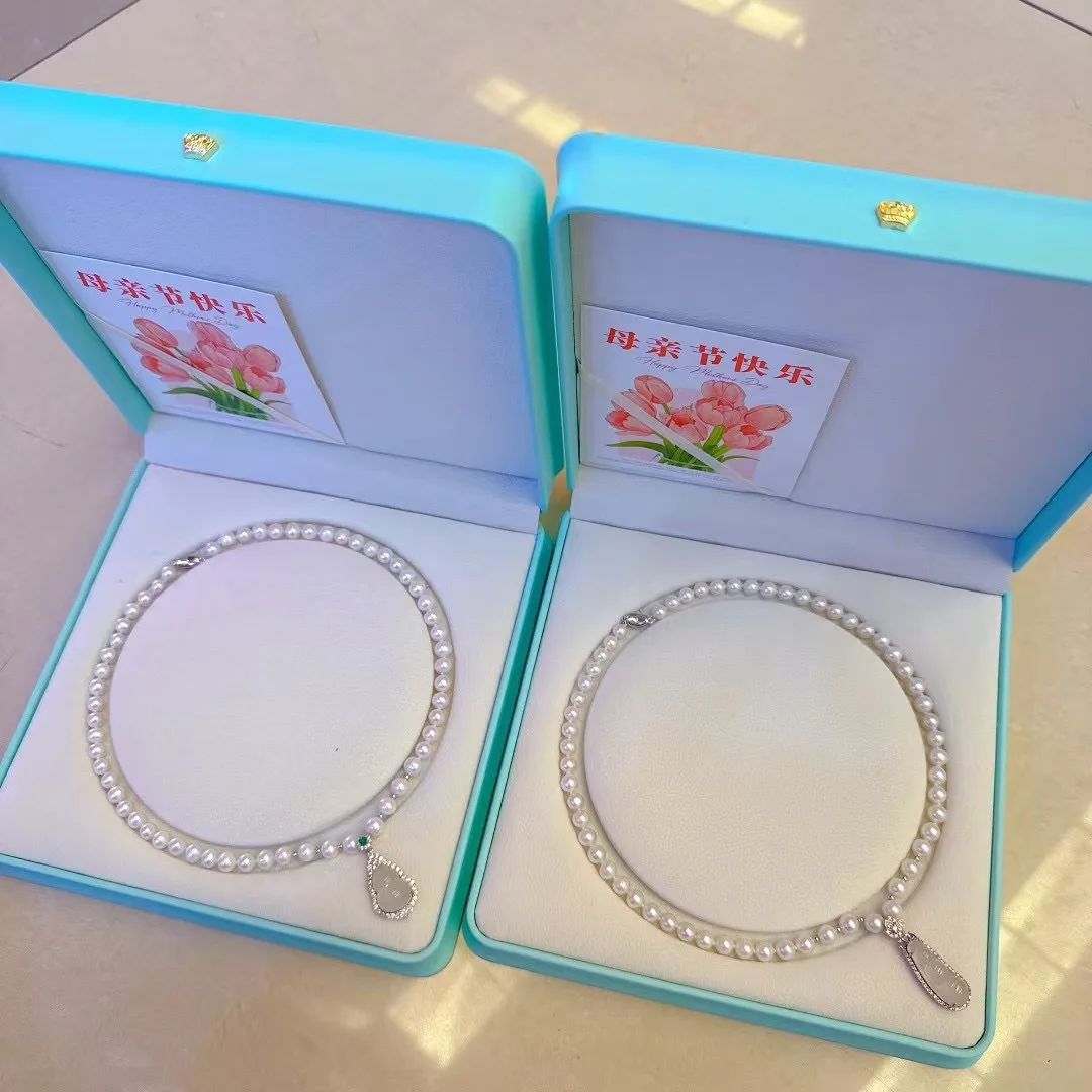 

Высококачественное нишевое ожерелье из натурального жемчуга AAAA7-8 мм, 18 дюймов/нефритовая тыква, серебро 925 пробы/коробка