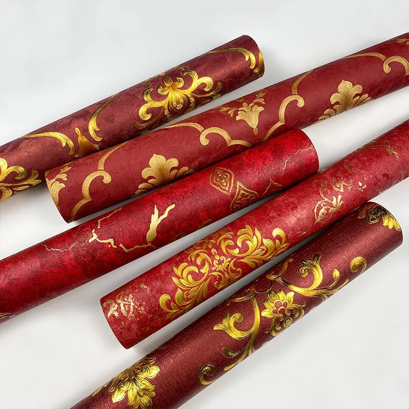 Red Luxury Personality Wallpaper Vintage Restaurant Living Room Hotel Wall Papers Household Metope Beautification Stickers