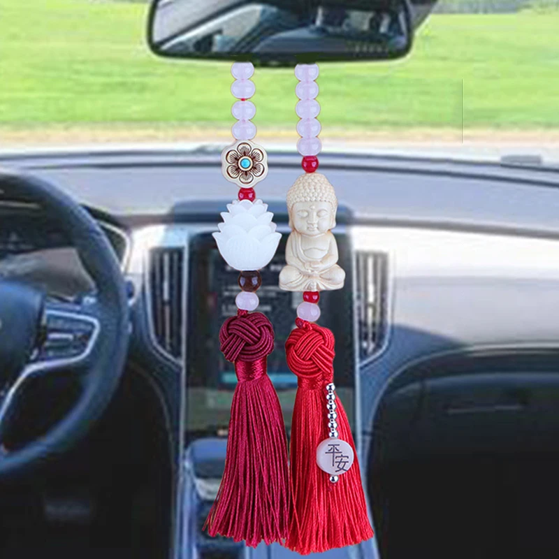 

Car Huangyangmu Buddha Head White Jade Bodhi Car Pendant Fashion Car Interior Ornaments Rearview Mirror Good Luck Decoration