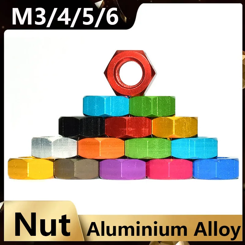 Anodized Colorful Aluminum Hex Nuts M3 M4 M5 M6, CNC Machined Lightweight Lock Hexagon Nuts for RC Model&DIY Projects