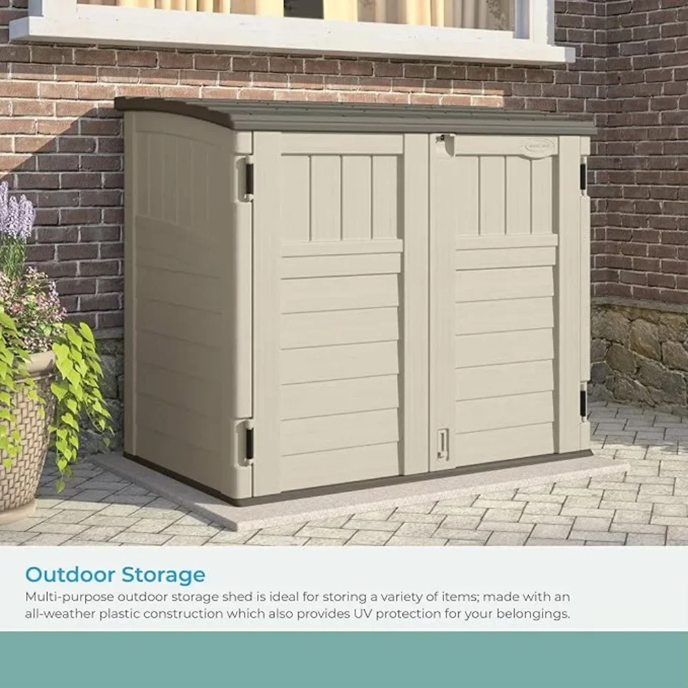 

34 Cu Ft Capacity Horizontal Outdoor Storage Shed for Garbage Cans, Garden Accessories, Backyard, and Patio Use, Vanilla