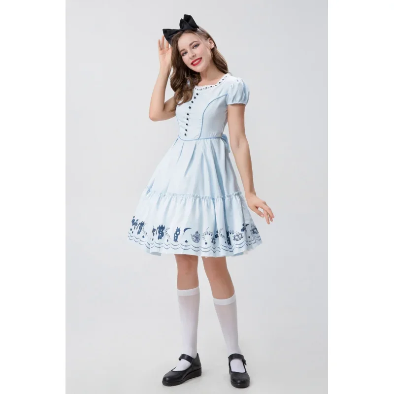 Anime Alice In Wonderland Mad Hatter Sissy Lolita French Maid Blue Dress Halloween Carnival Party Fantasia Magic Cosplay Cos MN5