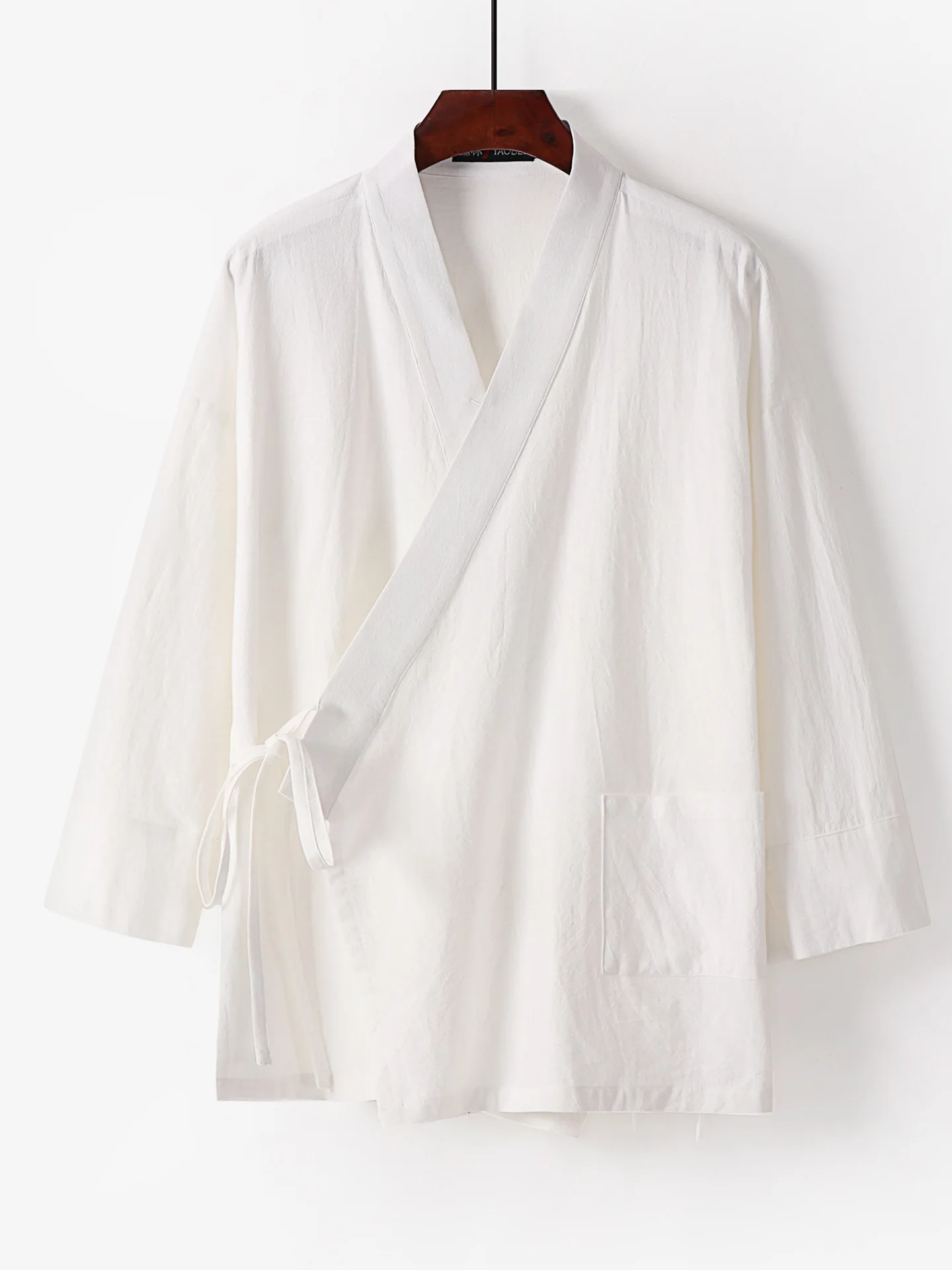 

Летний мужской халат из хлопка и льна, повседневная домашняя одежда в стиле Ханьфу с поясом на талии, традиционный китайский дизайн