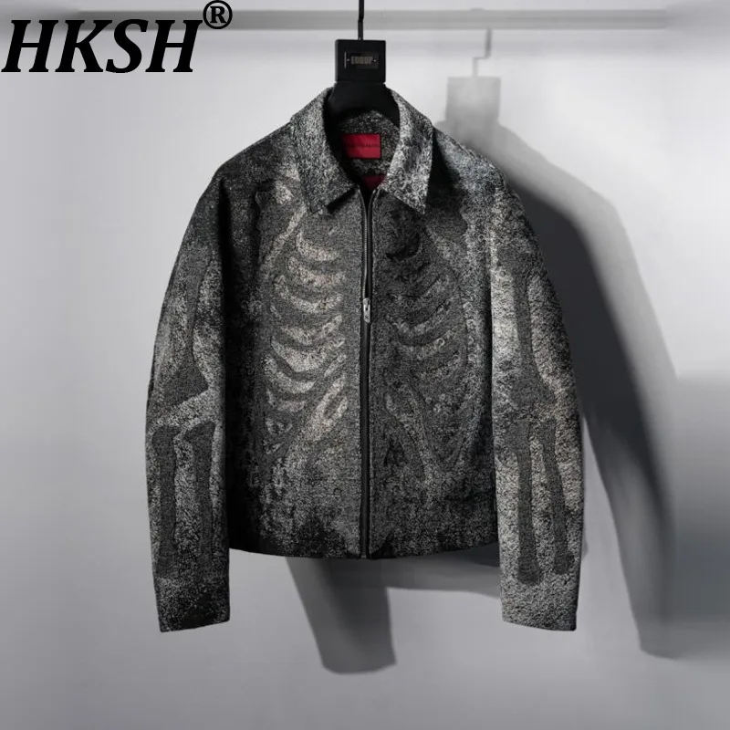HKSH Spring Autumn New Men's Tide Chic Punk Jacquard Embroidery Skeleton 3D Embroidery Jacket Dark Niche Silhouette Coat HK26547