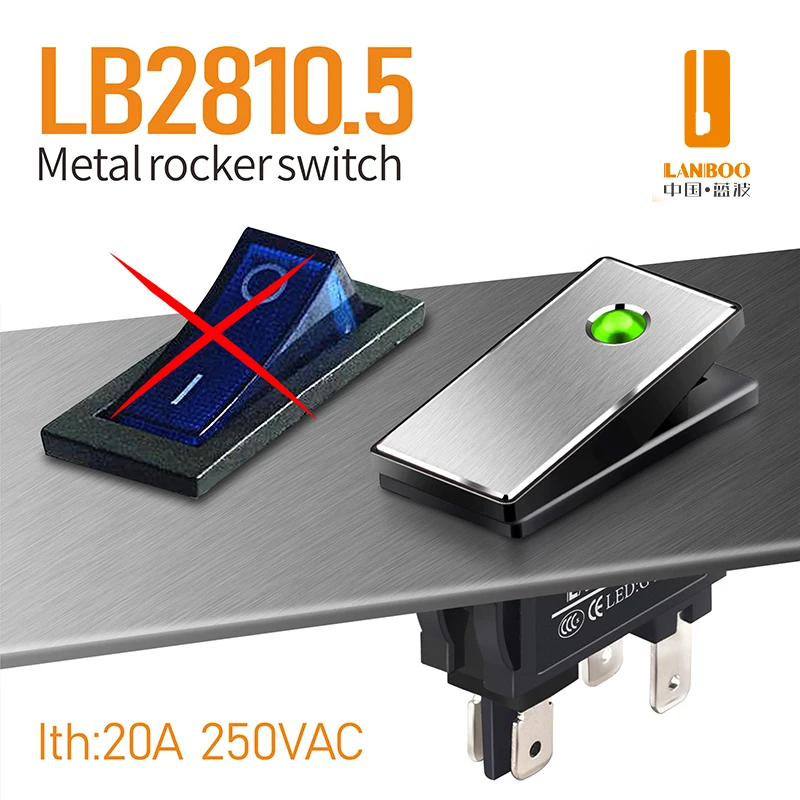 Lanboo 2810.5 Serie 16Amp Hoge Stroom Rocker Switch On-Off 2 Positie 4Pin KCD3 Serie Met Licht Schakelaar 12V24V