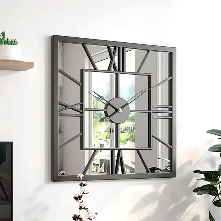 &c 50cm New Large Metal Metallic Wall Art Luxury Mirrored Clock Customized Home Decor Dropshiping Decoration Watch Bulk Orders