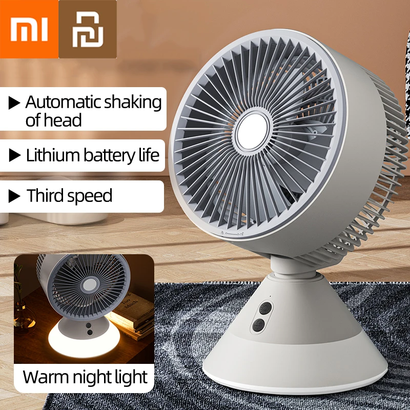 Xiaomi Youpin Hoofdschuddende ventilator Omgevingsnachtlampje Verstelbare hoge windsnelheid Tafelventilator Opladen Kleine luchtcirculatieventilator Thuis