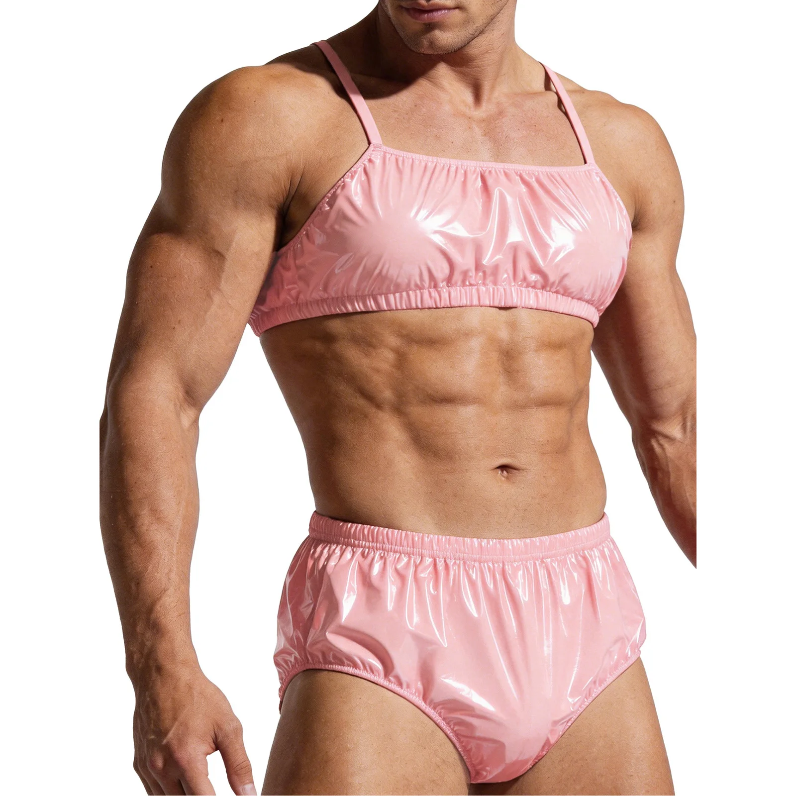 

Gay Bar Clubwear Lingerie Set Men Waterproof Bathing Suit Singlets Crop Top And Swim Bottom 2-piece Bra Nightwear Beachwear Set