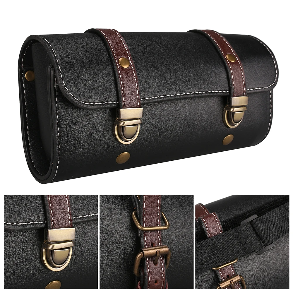 Motorcycle Front Fork Tool Bag Faux Leather Universal Handlebar Roll Bag Waterproof Fit For Harley Sportster Kawasaki Yamaha image 6