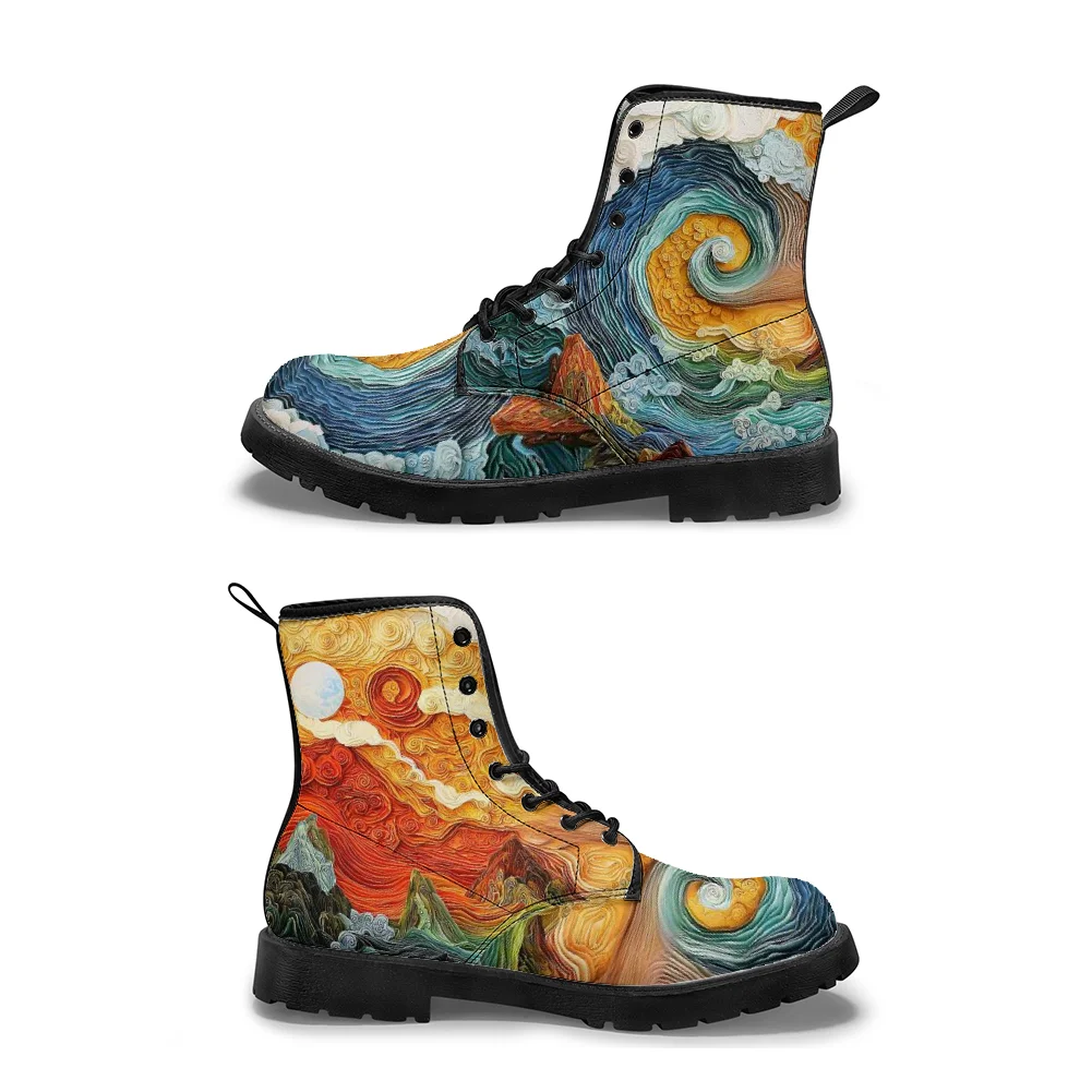 

Customizable hand-painted cloud print high-top boots, street casual mid-calf boots for men and women in spring