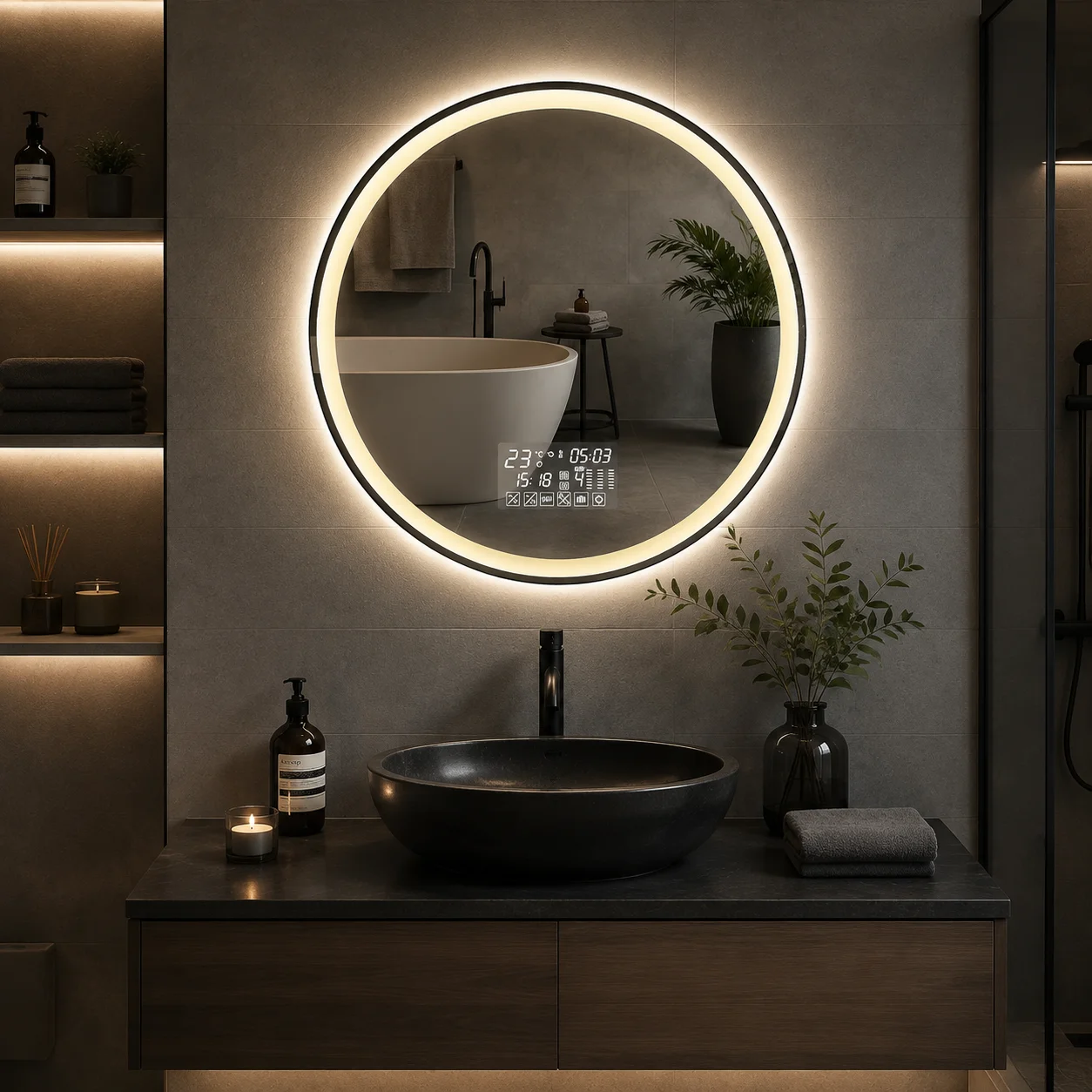 Generous 70cm Disk Intelligent Diode Reflector Sharp Vision Condensation Free Rear Lit Variable Hue Grooming Glass