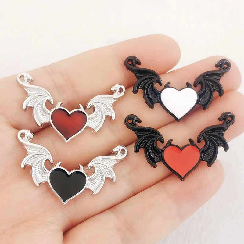 8pcs 40*25mm Gothic Creative Enamel Devil's Heart Peach Heart Devil's Wings Charms For Jewelry Making DIY Jewelry Findings