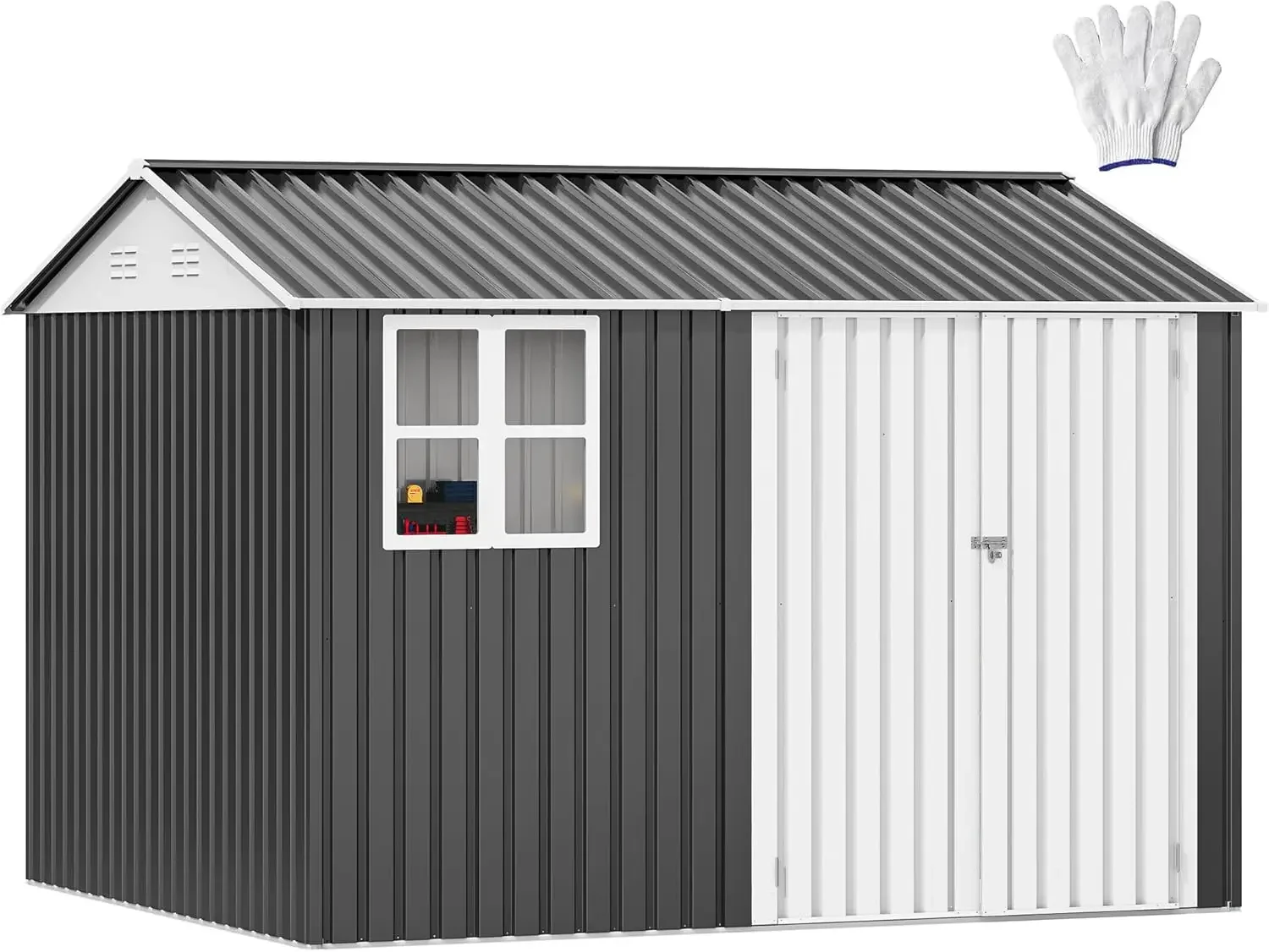 Lockable Tool Storage Sheds, Oversized Steel Garden Sheds with Sloped Roof for Backyard, Patio, Garage, Lawn, Dark Gray