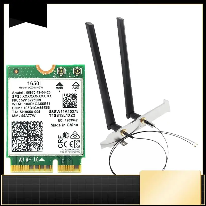 

N33R-1650I AX201NGW Wifi Card+2X8db Antenna+Baffle 3000Mbps WIFI6 2.4G/5G Cnvio2 Bluetooth 5.1 Wifi Adapter For Win10/Win11