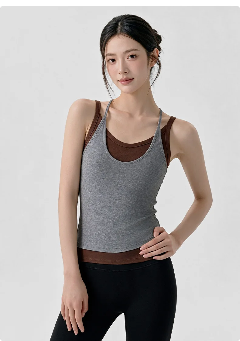 Color Blocking Sports Vest with Chest Cushion, No Need To Wear Underwear, Camisole Top, Thin Shoulder Strap, Beautiful Back Vest