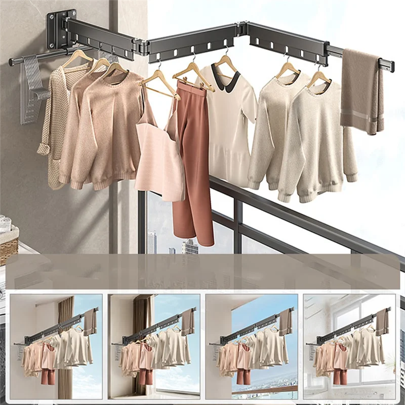 

Wall-Mounted Clothes Drying Rack - Foldable Telescopic Household Clothes Drying Rod Design For Efficient Drying