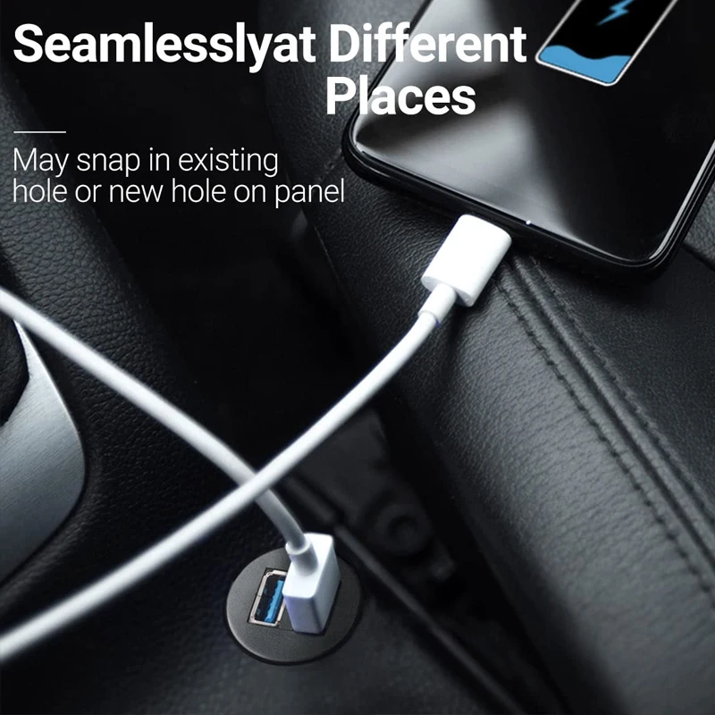2 Ports Dual USB 3.0 Male to USB 3.0 Female AUX Flush Mount Car Mount Extension Cable for Car Truck Boat Motorcycle Dashboard