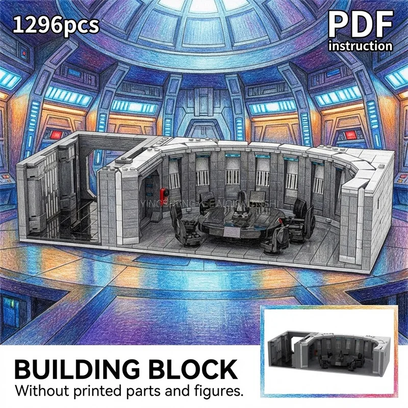 star movie MOC Sci-Fi Space Station Briefing Conference Room Interior with Black Table Diorama Block Model