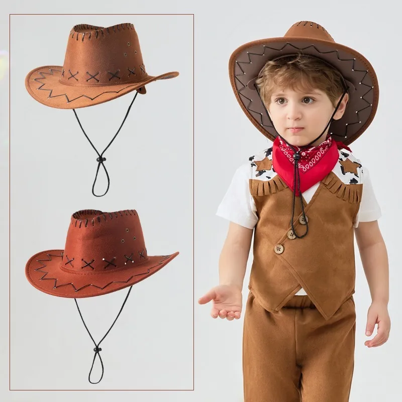 Nouveau chapeau de cowboy western pour enfants, à bord incurvé, chapeau de soleil d'extérieur pour tout-petits, cadeaux d'anniversaire pour enfants, casquette de vacances, chapeau de fête et de