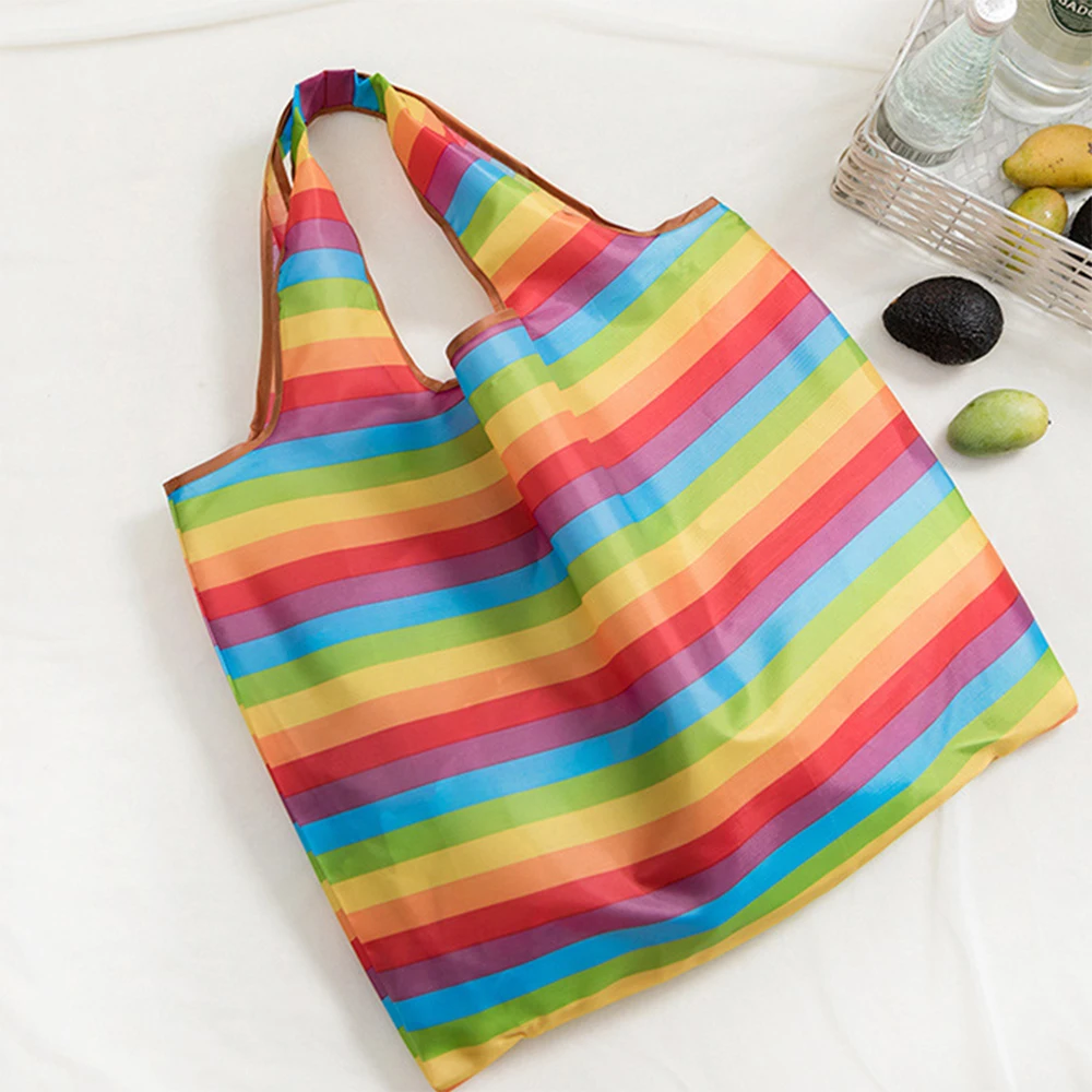 Rainbow Shopping Tote Bag Fruit Vegetable Grocery Pocket Foldable Recycle Shopping Bag Eco Reusable Portable Bag Large Bag