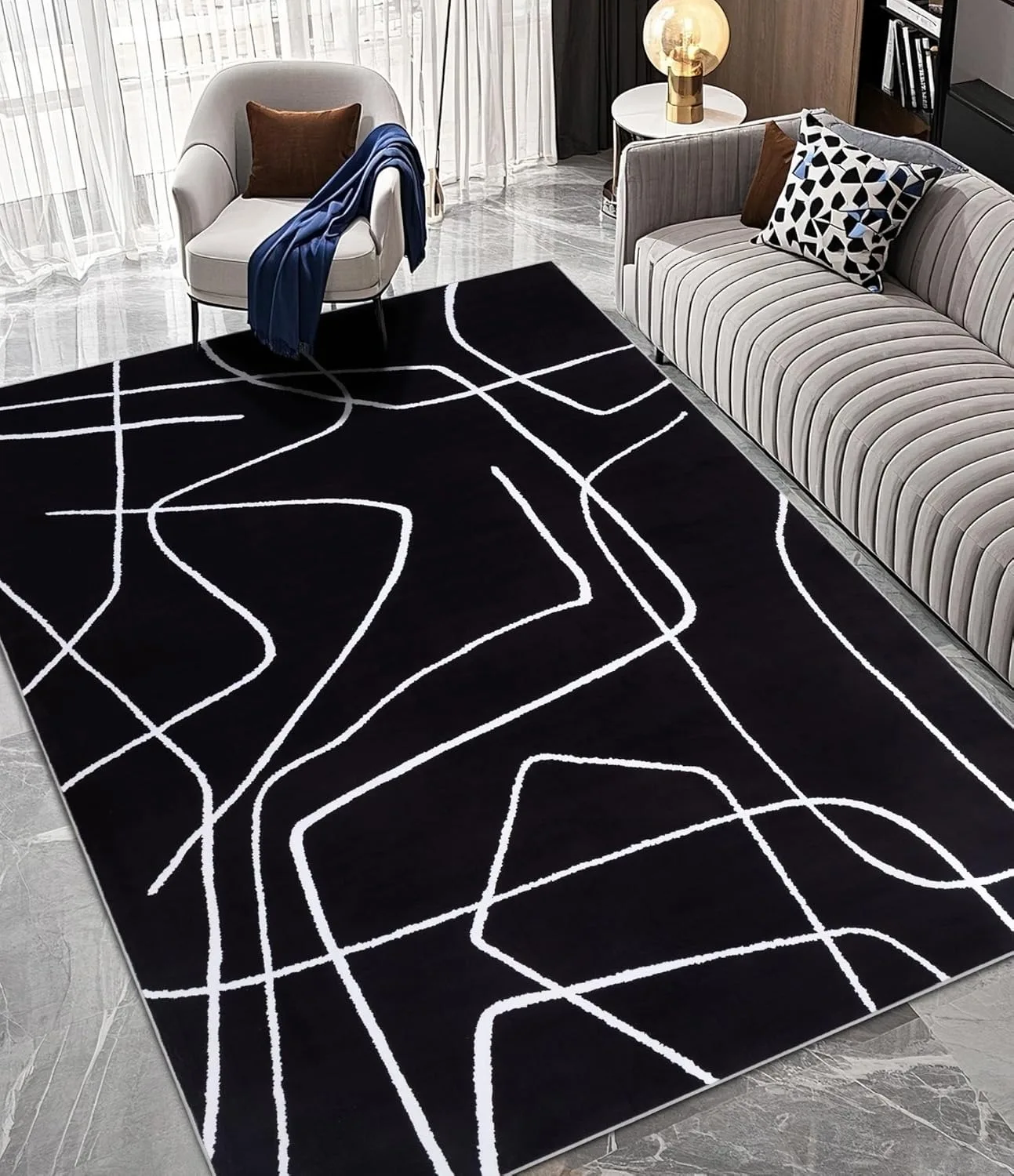 

Modern Area Rug for Living Room Bedroom Carpet Large Abstract Black and White Rugs Soft Short Plush Floor Mat Home Decoration 러그