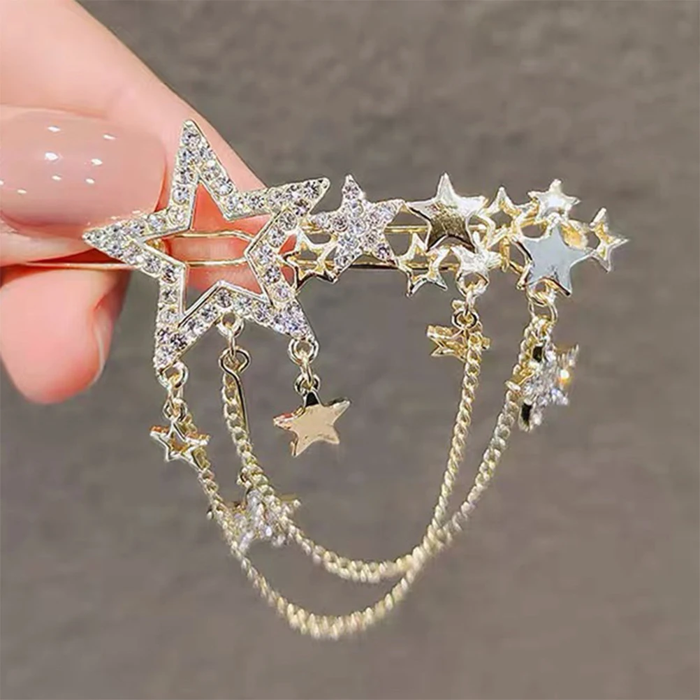 

2Pcs Stars Hair Clip with Rhinestone Decoration for Women Girls Dangle Tassel Barrettes Hair Accessories Elegant Design