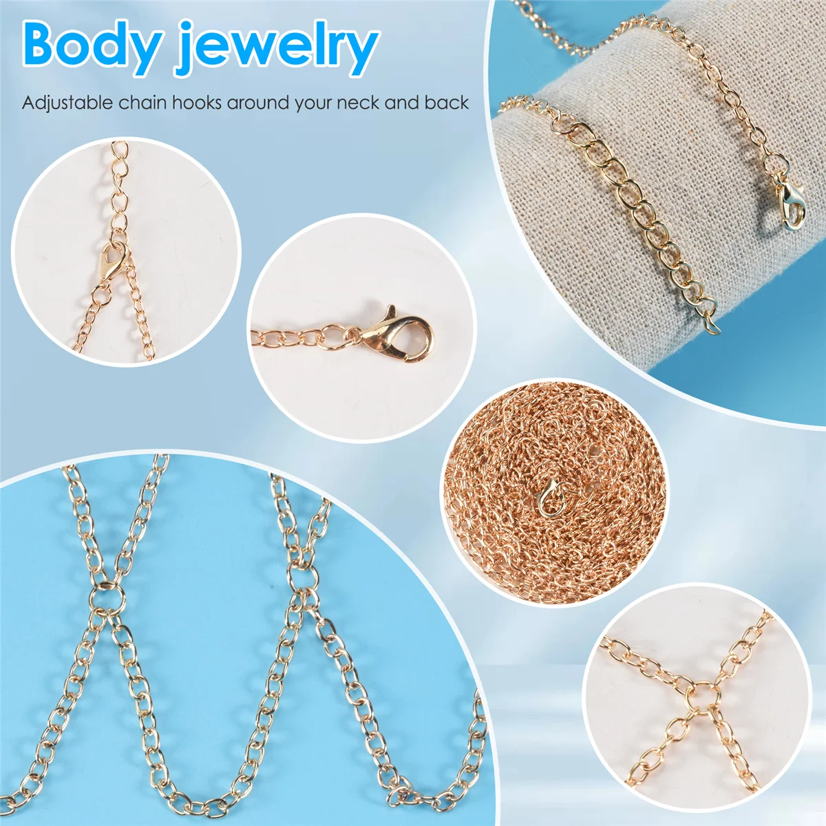 

【Прямая цена】Женский сетчатый бюстгальтер с воротником-халтер и цепочкой для тела, бюстгальтер-бикини, ожерелья для живота (золото)