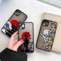 Japanese Samurai Art Waves For iPhone 15 14 13 12 11 Pro Max Mini X XR XSMax 6 7 8 Plus Matte Translucent Cover Funda Phone Case