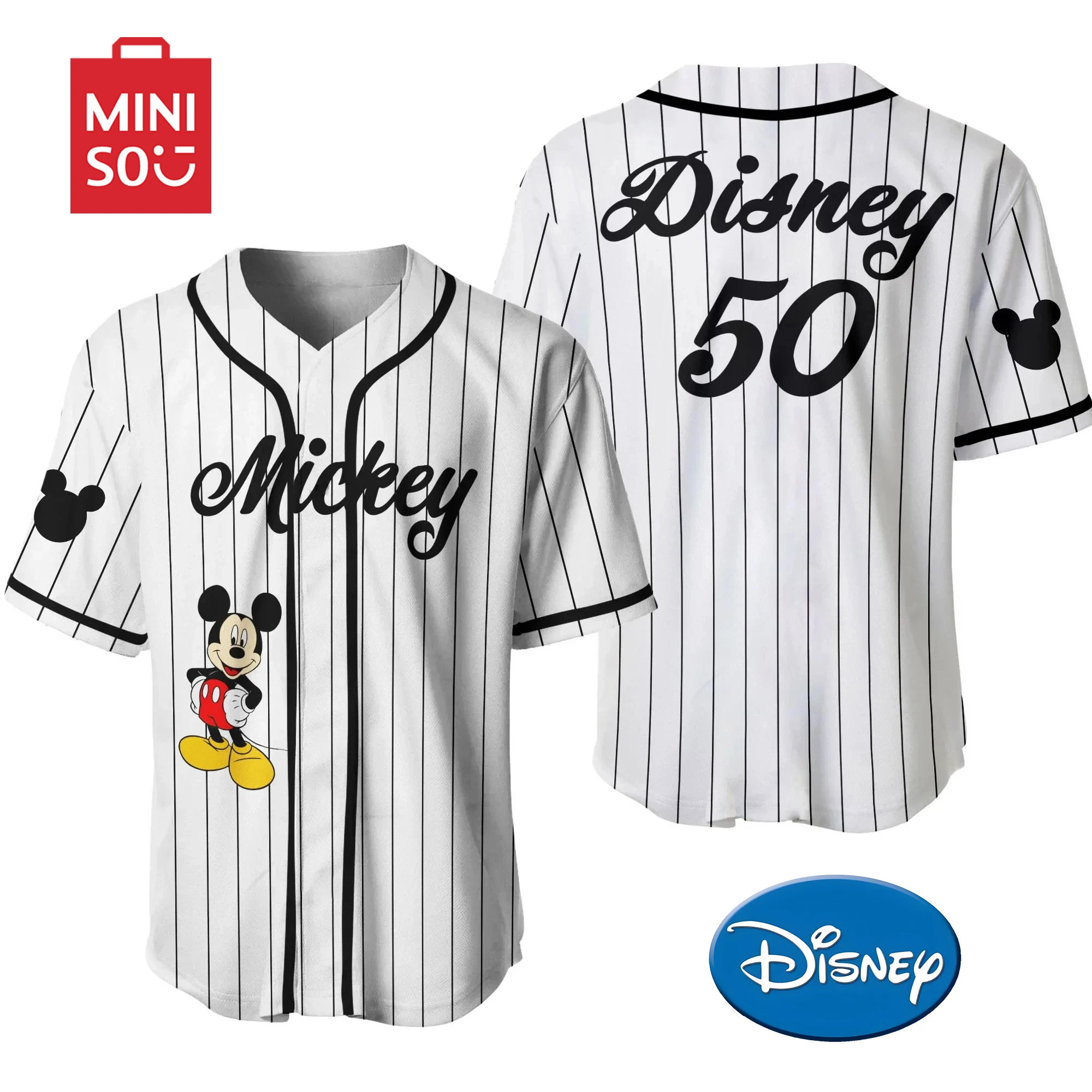 2025 MINISO Disney Personalized Children's Mickey Baseball Jersey Disney Parent-child Baseball Jersey Men's and Women's T-shirt