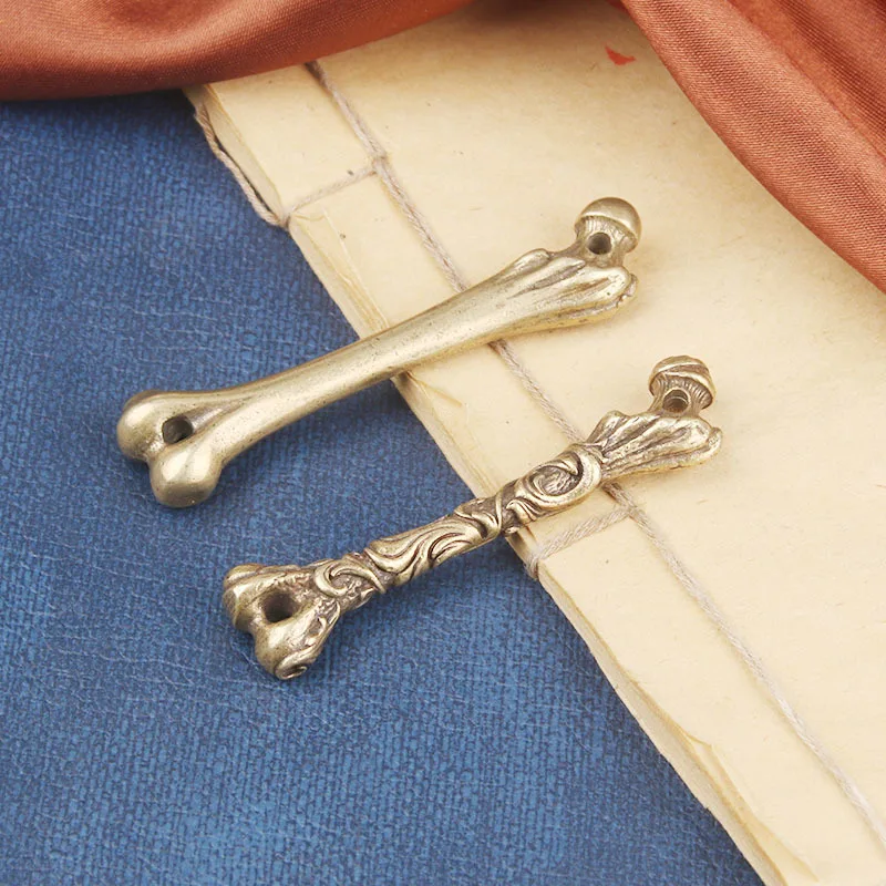 Vintage Brass Bone Keychain Pendant Engraved Creative Cultural Plaything Bag Pendant Old