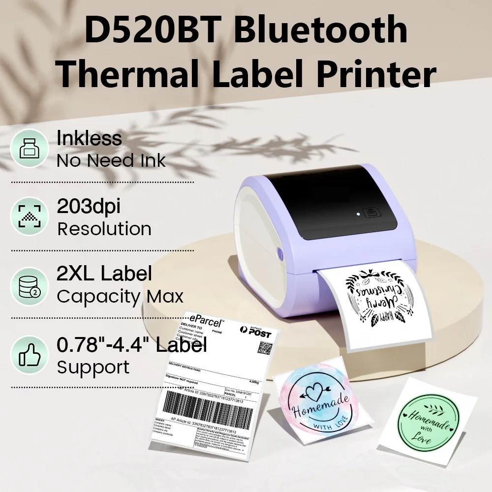 Phomemo Bluetooth Thermal Label Printer 4X6 - D520BT Wireless Shipping Label Printer Build-in Holder Thermal Label Maker